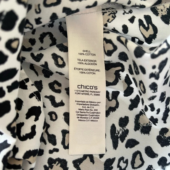 Chicos Leopard Print Tie Front Wrinkle Resistant Blouse-size 2 100 % Cotton NWOT - Picture 8 of 12